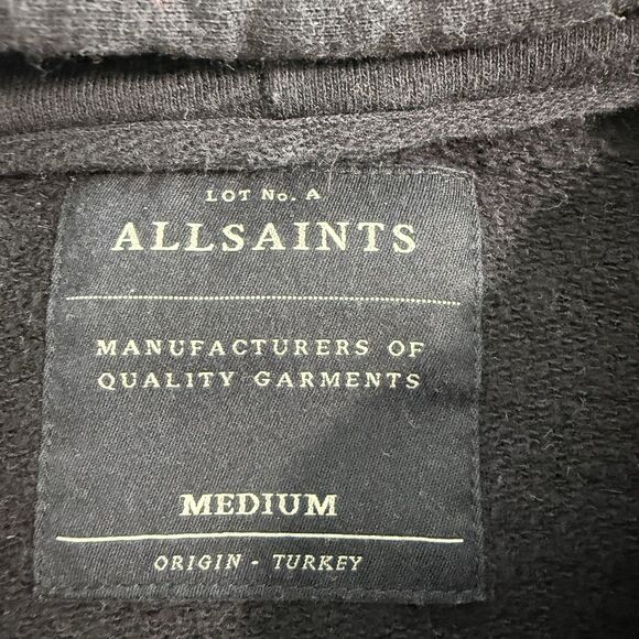 Allsaints Mens Cotton Full Zip Cotton Black Rhythm Hoodie Size Medium - Picture 3 of 9